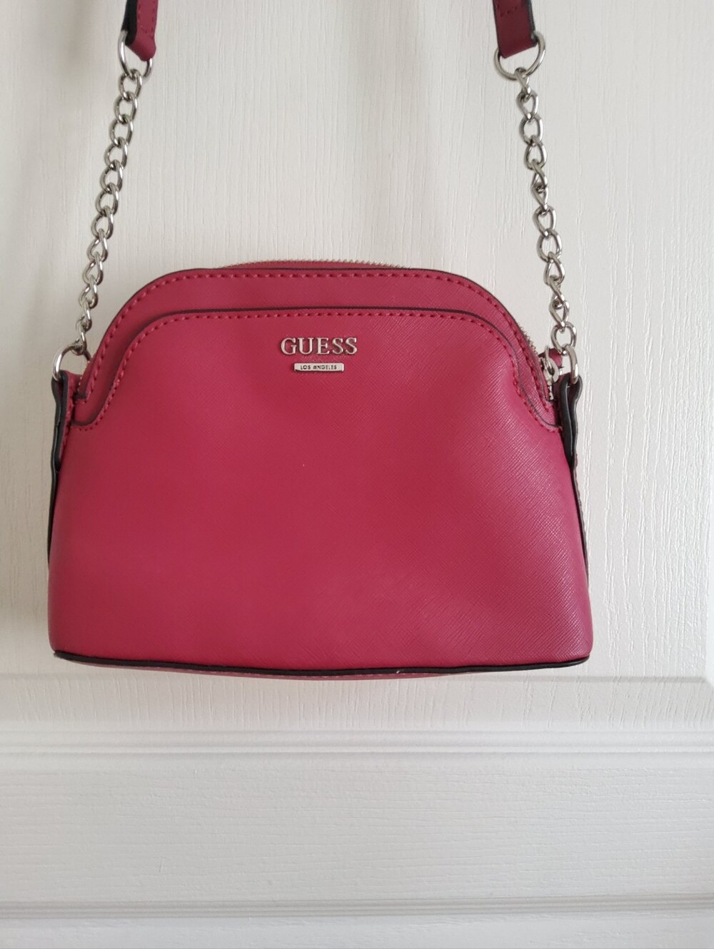 GUESS Deep Raspbery Pink Crossbody Bag With Chain Detail
